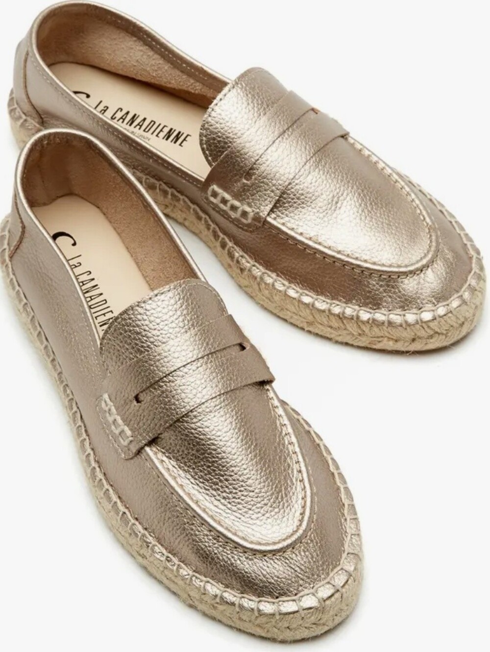 La CANADIENNE Cash City Dry Waterproof Metallic Gold Espadrille Penny Loafers